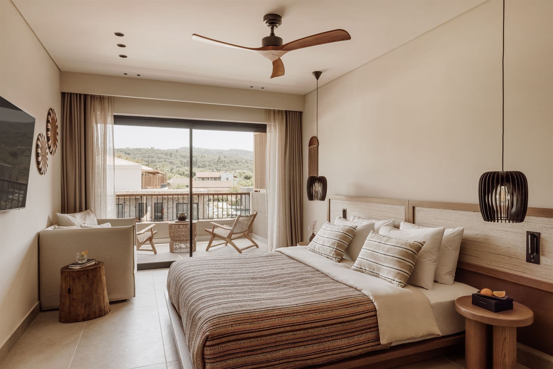 Deluxe Double Room at Unda Hotel in Corfu with scenic resort views, elegant interiors, and comfortable king-size or twin beds
