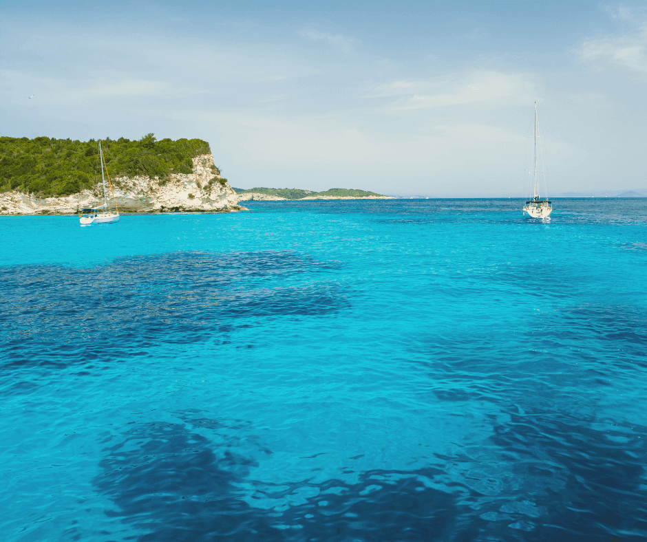 The endless blue horizon while discovering the Blue Caves of Paxos from Corfu. 