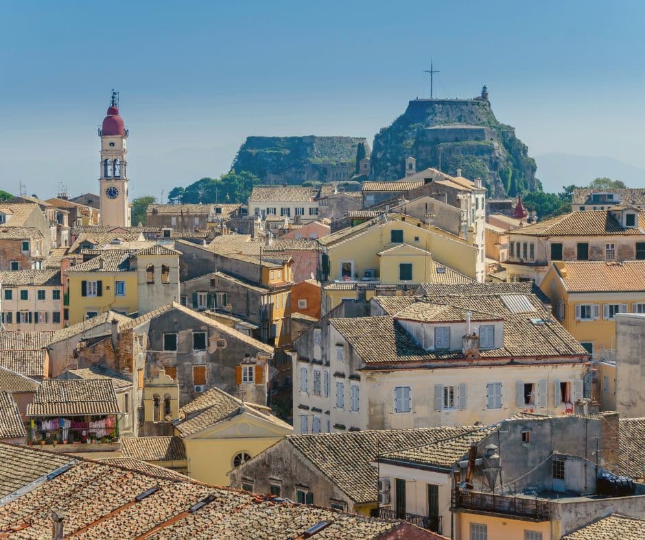 The rooftops of the city reveal glimpses of the most quintessential places to see in Corfu Town with a walking tour